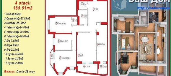 Квартира с 4 спальнями в Баку, Азербайджан № 3 4