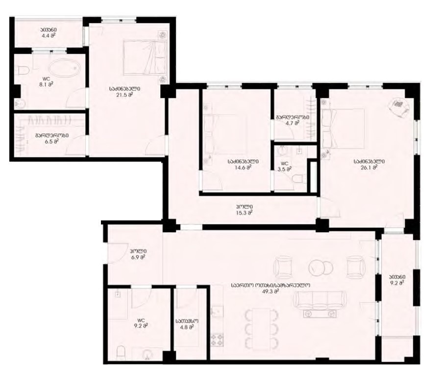 3 chambres Appartement à Tbilisi, Georgia No. 1310