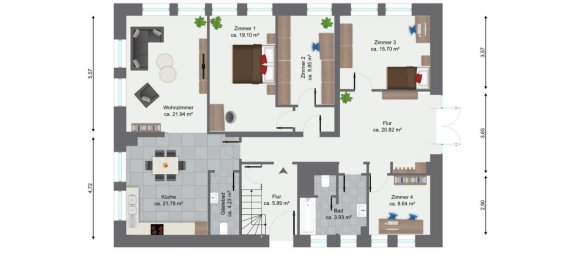Квартира с 4 комнатами в Лёррах, Германия № 31758 11