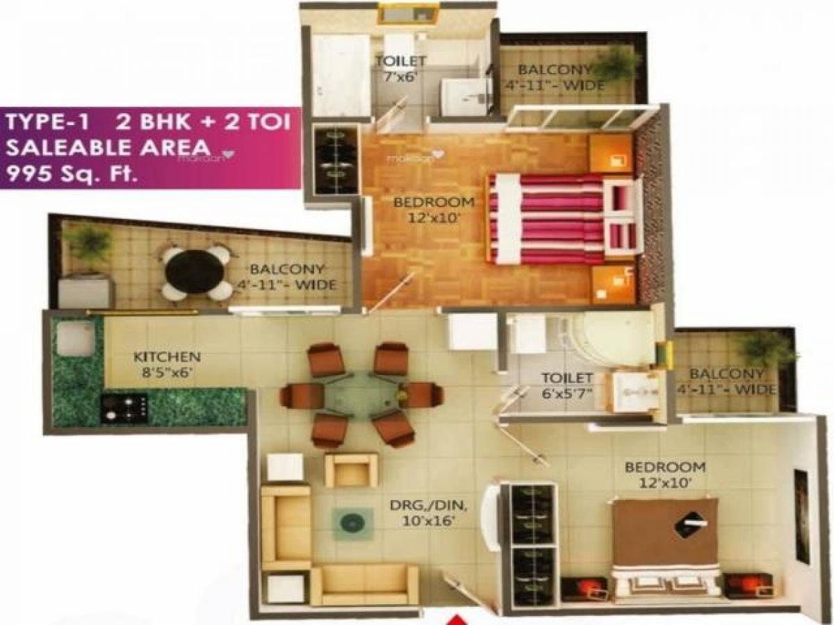 2 غرف نوم منزل في Ghaziabad, India رقم 55031