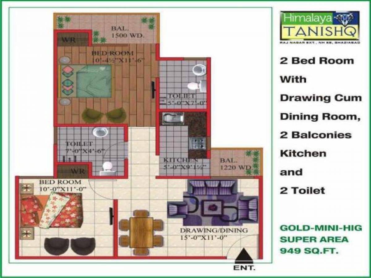 2 غرف نوم منزل في Ghaziabad, India رقم 13230