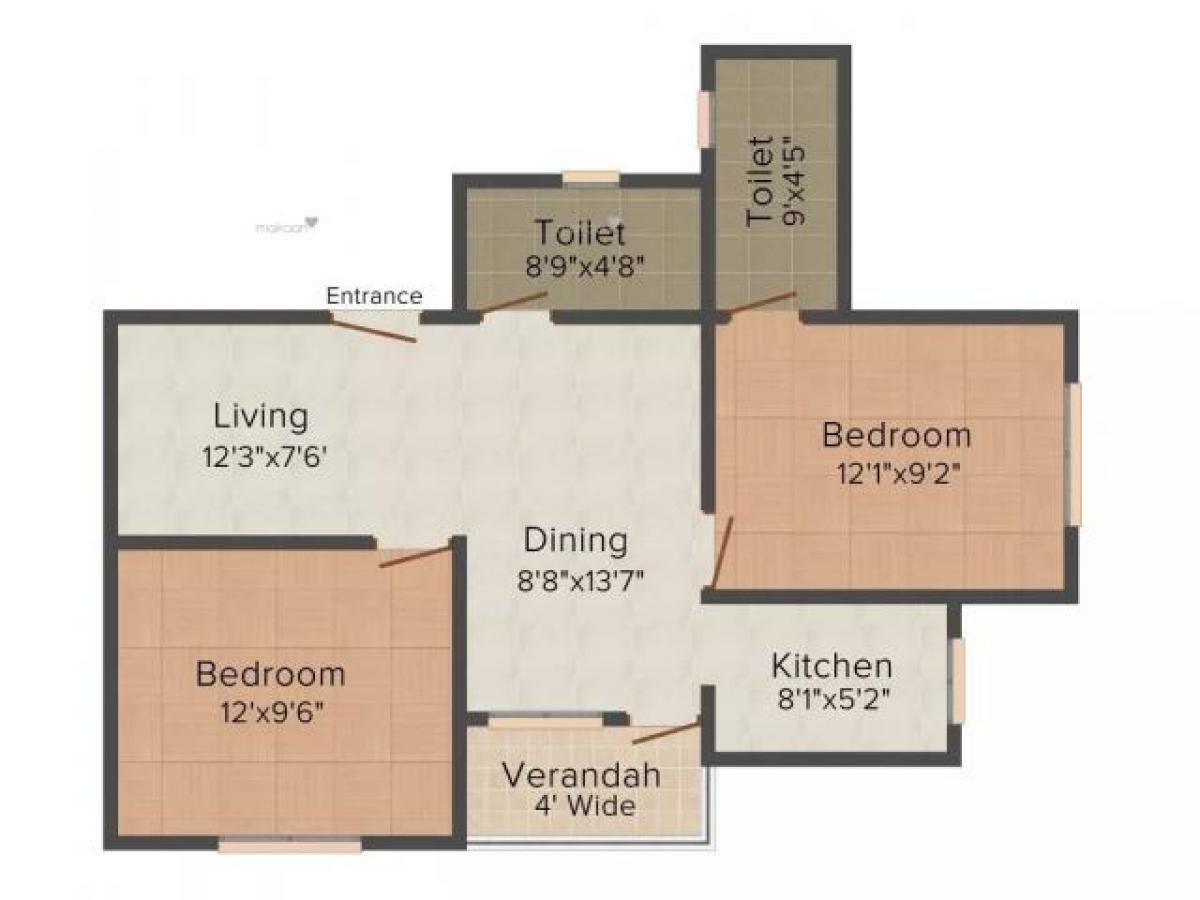 2 غرف نوم منزل في Kolkata, India رقم 44490