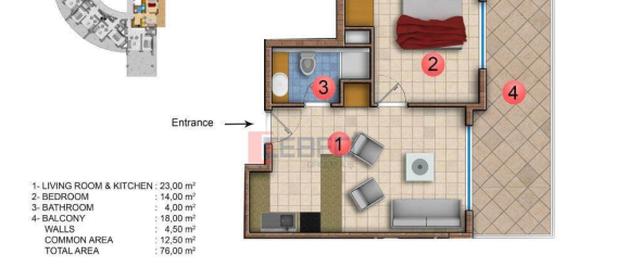 Квартира 1+1 в Махмутлар, Турция № 34169 10