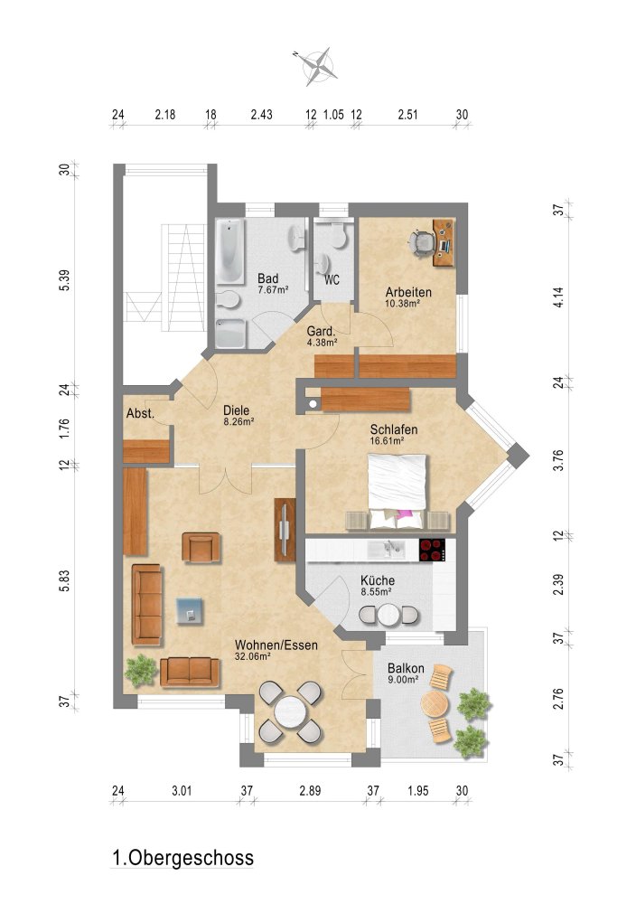 Квартира с 1 спальней в Людвигсхафен, Германия № 237368