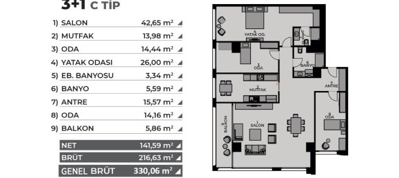 2غرفة شقة في Istanbul, Turkey رقم 28164 24