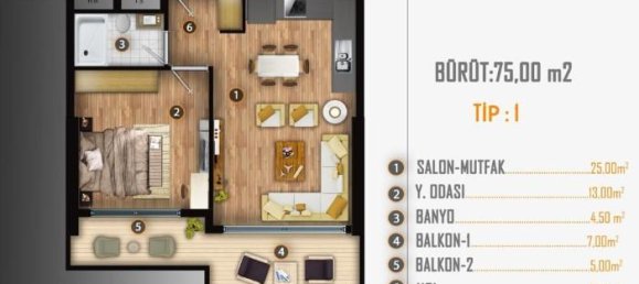 2-Zimmer Wohnung in Tomuk, Turkey, Nr. 30042 28