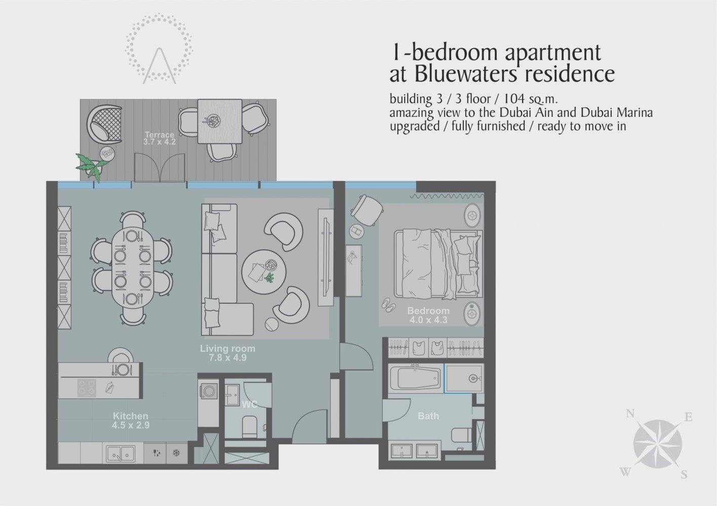 Apartamento de 1 dormitorio en Bluewaters, UAE No. 55292