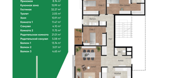 Квартира 3+1 в Мерсин, Турция № 22924 17