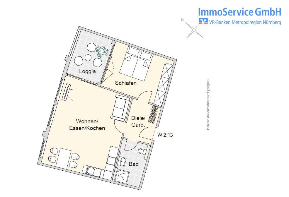 Квартира с 2 комнатами в Нюрнберг, Германия № 127829