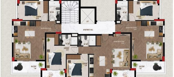 2غرفة شقة في Oba, Turkey رقم 9773 6