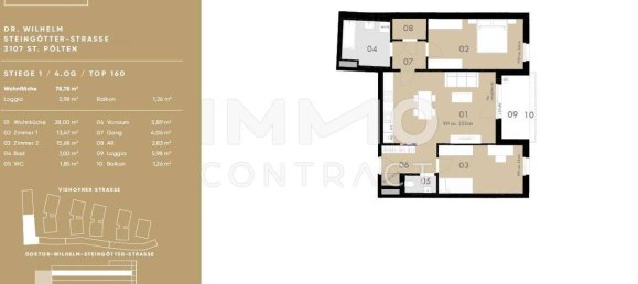 Apartamento de 2 dormitorios en St. Polten, Austria No. 587 24