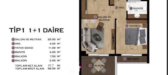 2غرفة شقة في Erdemli, Turkey رقم 41160 12