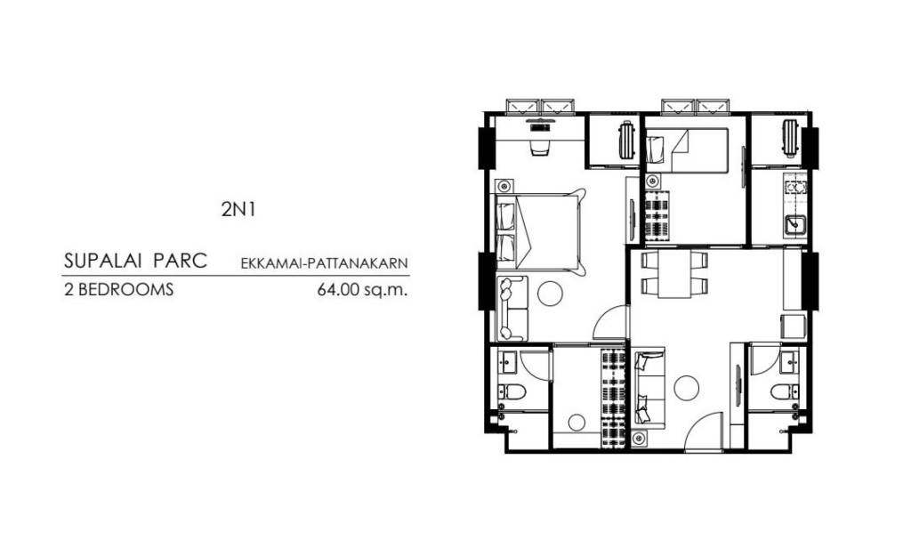 Apartamento com 2 quartos em condomínio em Suan Luang, Thailand N.º 24633