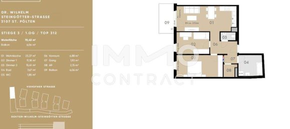 3-salle Appartement à St. Polten, Austria No. 503 11