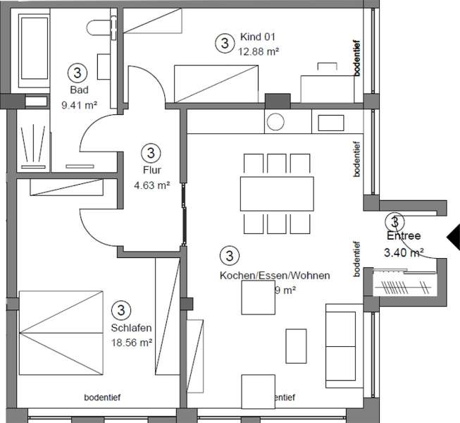 3-Zimmer Wohnung in Hamm, Germany, Nr. 33221