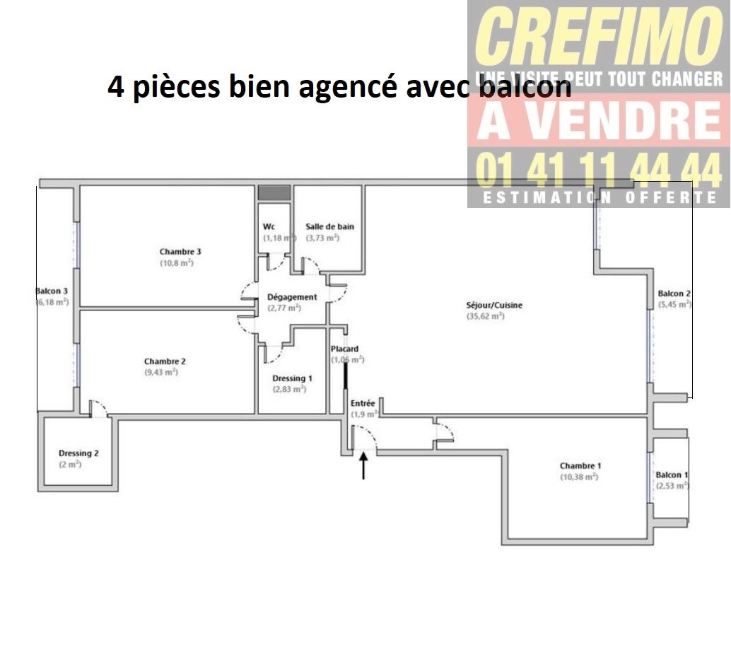 Apartamento de 3 dormitorios en Asnieres-sur-Seine, France No. 183033