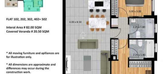 2 Schlafzimmer Wohnung in Germasogeia, Cyprus, Nr. 19328 2