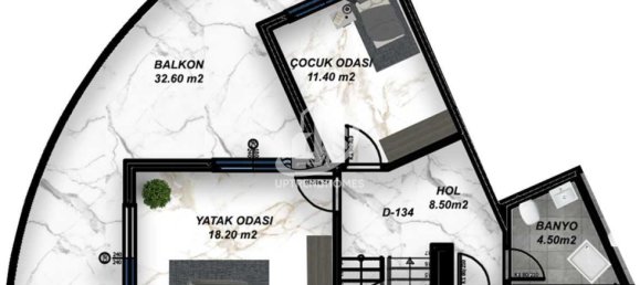 Квартира 1+1 в Газипаша, Турция № 7237 21