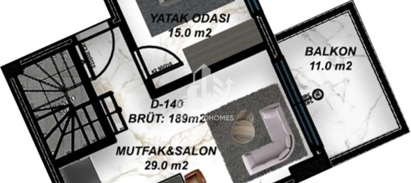 Квартира 1+1 в Газипаша, Турция № 7237 13