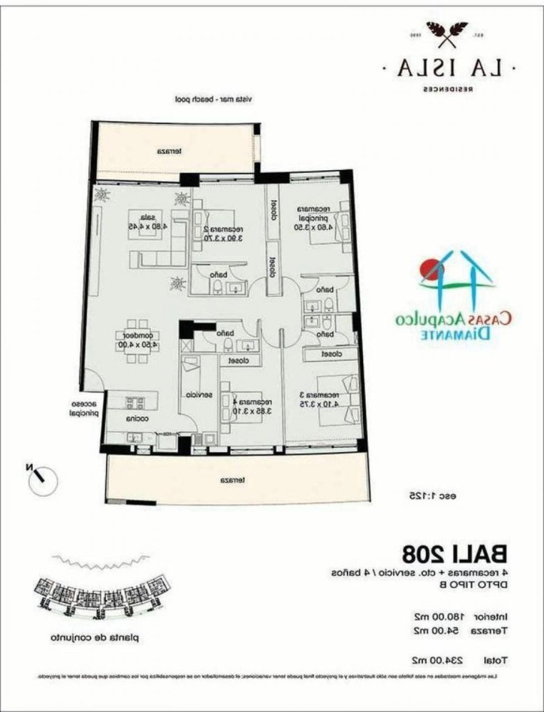 Apartamento de 4 dormitorios en Guerrero, Mexico No. 184391