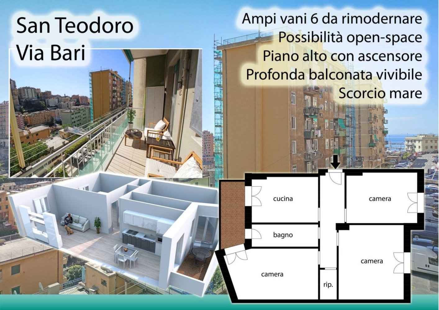 3 غرف نوم شقة في Genoa, Italy رقم 299255