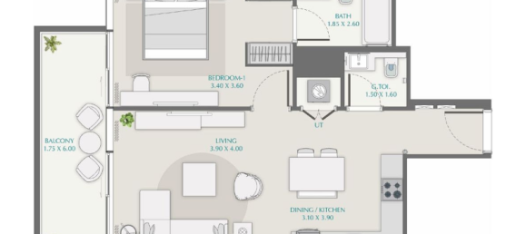 Квартира с 1 спальней в Дубай, ОАЭ № 121664 6