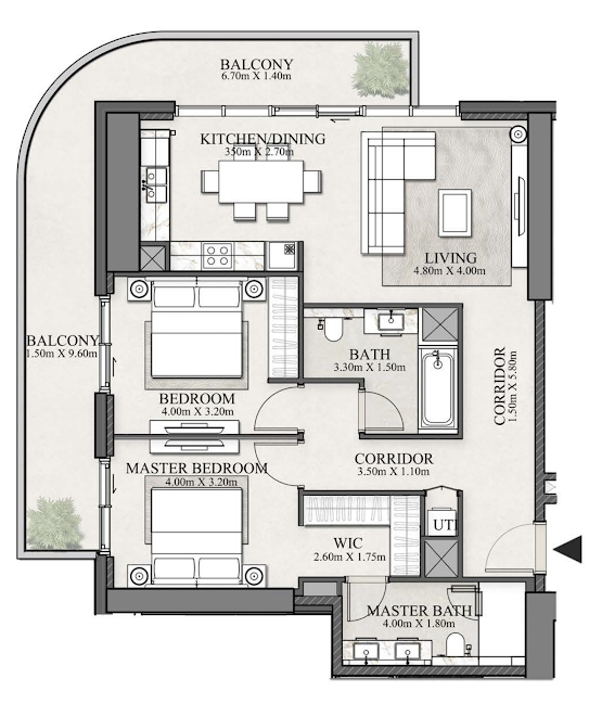 2 bedrooms Apartment in BEACHGATE BY ADDRESS, Dubai, UAE No. 60198