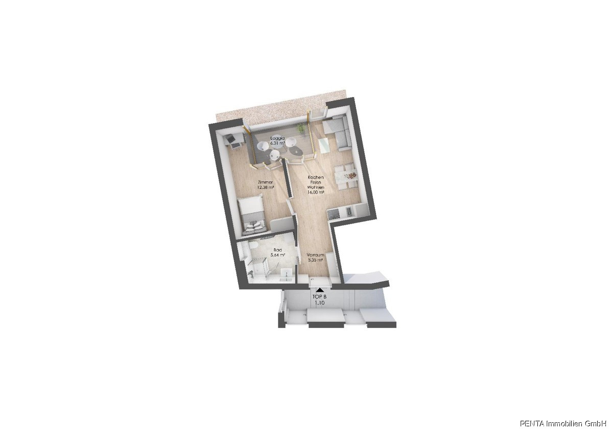 2غرفة شقة في Innsbruck-Stadt, Austria رقم 17327