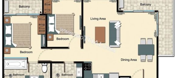 شقة 2 غرف نوم  في Pattaya, Thailand رقم 3866 21