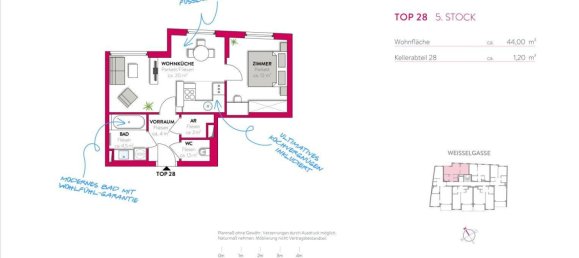 Квартира с 2 комнатами в Вена, Австрия № 126636 12