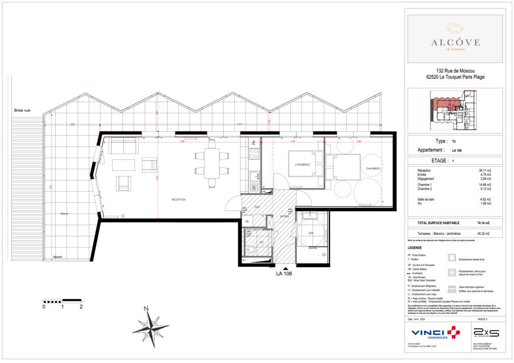 2 Schlafzimmer Wohnung in Le Touquet-Paris-Plage, France, Nr. 67737
