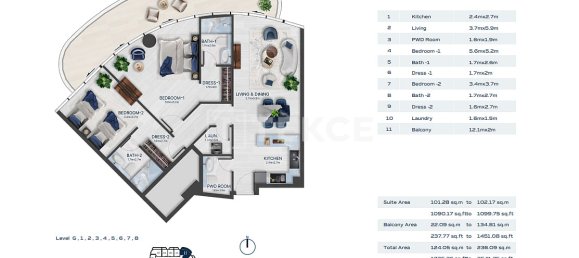 3 Schlafzimmer Wohnung in Al Marjan Island, UAE, Nr. 123463 22