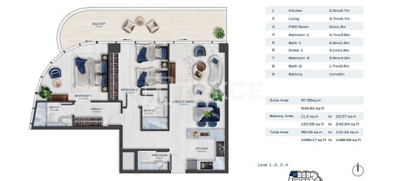 3 Schlafzimmer Wohnung in Al Marjan Island, UAE, Nr. 123463 23