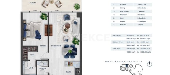 3 Schlafzimmer Wohnung in Al Marjan Island, UAE, Nr. 123463 19