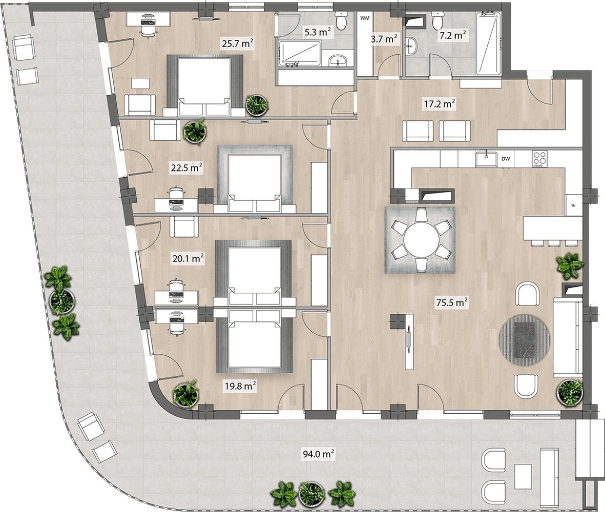 Квартира с 4 спальнями в Тбилиси, Грузия № 1129