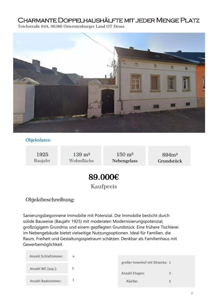 Таунхаус с 4 спальнями в Анхальт-Биттерфельд, Германия № 266886