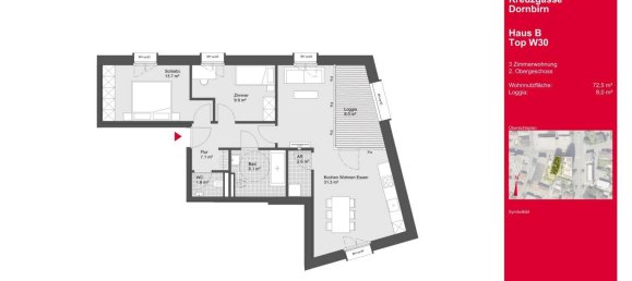 3 rooms Apartment in Dornbirn, Austria No. 8804 4