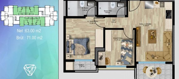 Apartment 2+1 in Mersin, Turkey No. 40928 2
