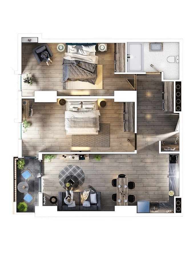 Квартира с 2 спальнями в Тбилиси, Грузия № 64