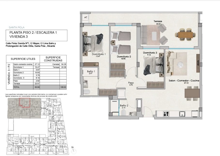 3 غرف نوم شقة في Santa Pola, Spain رقم 285499