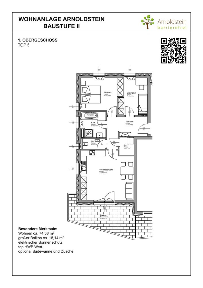 Квартира с 2 спальнями в Арнольдштайн, Австрия № 226044